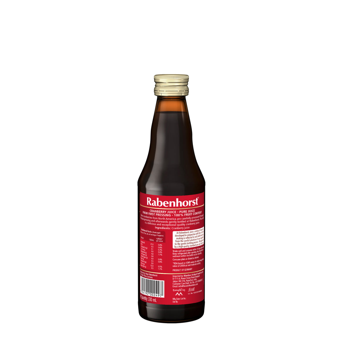 Rabenhorst - Pure Cranberry Juice (Unsweetened), 330 mL