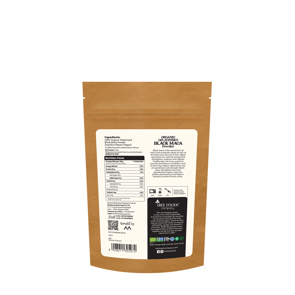 Tree Foods Company | Organic Peruvian Black Maca Powder Gelatinised, 150g